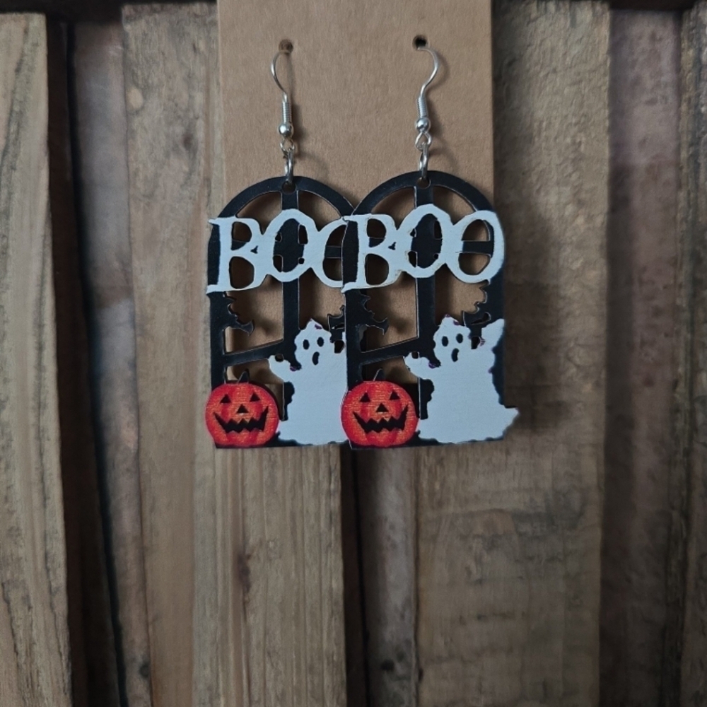 Halloween Boo Wooden Earrings